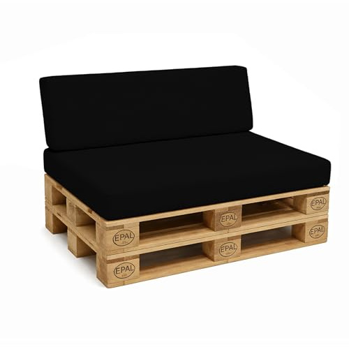 POKAR Palettenkissen 2er Set: Sitzkissen 120x80 + Rückenkissen 120x40 | Wasserabweisende Palettenauflagen mit Abnehmbarem Bezug | Sitz und Rückenlehne für Palettensofa | Öko Tex | Made in EU | Schwarz