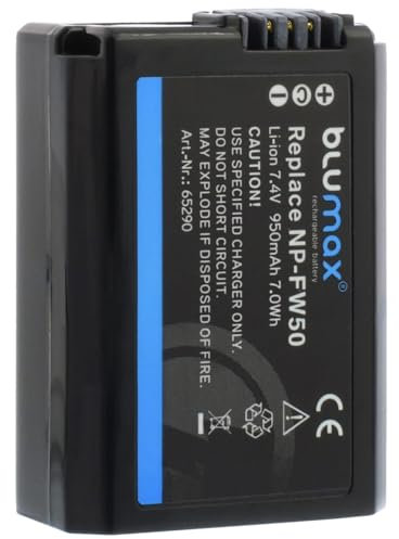 Blumax Akku kompatibel mit Sony NP-FW50 |- 950mAh -| Sony Alpha 7 7II 7R 7S II 6300 6500 // NEX-6 NEX-7 NEX-F3 // CyberShot DSC RX10 IV // ZV-E10