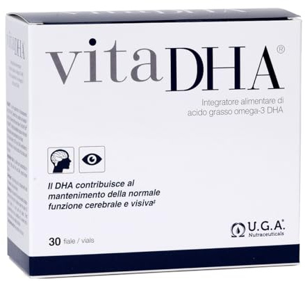 VitaDHA Liquid Omega 3 2000mg Alto Dosaggio (30 Fiale al Gusto Limone) - Omega3 1450mg DHA 330mg EPA per Adulti e Bambini - Per la Salute di Retina e Cervello