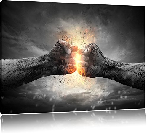 Pixxprint Fäuste mit Energie B&W, Größe: 100x70cm, Leinwandbild, fertig gespannt, Wandbild, Dekoration, Kunstdruck, kein Poster