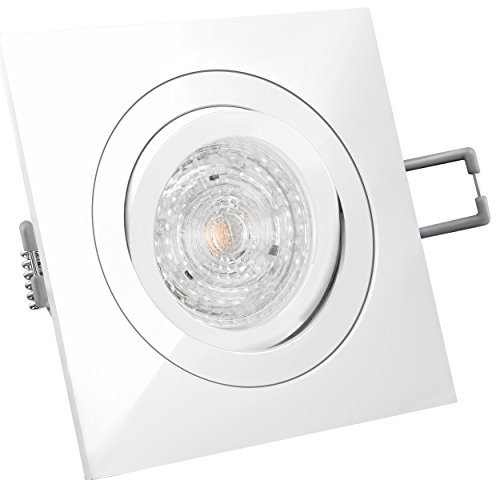 SSC-LUXon LED Einbau-Strahler QF-2 eckig schwenkbar weiß mit 5W GU10 LED Lampe warm-weiß DIMMBAR