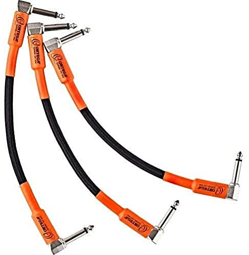 Ortega Guitars Economy Series Patchcable - 3 Stück Patch Kabel - Länge 18 cm - Gewinkelt - Mantel aus Kunststoff, Schwarz und Orange (OECPA3-06) | Economy Series Cable