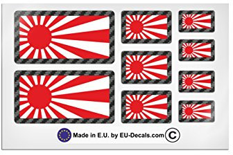 9 x japanische Flaggen aus Kohlefaser, laminiert, Aufkleber für Helm, Auto und Fahrrad, MioVespa-Kollektion