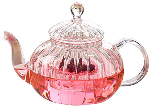 Yithings Théière en Verre Transparent Théière De Citrouille avec Infuseur Détachable et Couvercle Résistant À La Chaleur Fleur Thé Pot 600ml (600ml)