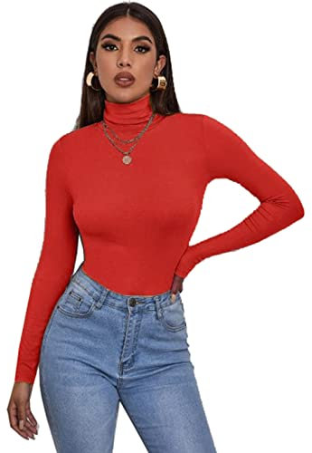 Zaif & Hari® Women's Polo Roll Neck Long Sleeve Turtle Neck Jumper - Ladies Plain Mockneck Casual Top (Red, 16-18)
