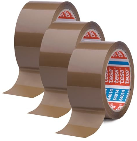 tesa tesapack 64014 - Geräuscharmes 66 m Paketklebeband zum Verpacken von Paketen und Versandschachteln - braun - (3 Rollen, Single)