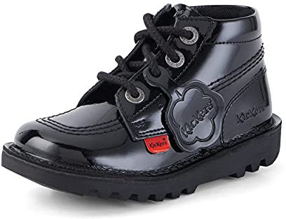 Kickers Stivaletti Neri in Pelle Verniciata con Cerniera Infant Kick Hi Zip - EUR 28