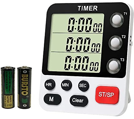 PULIVIA Minuteur de Cuisine, Minuteur de Cuisine 2 Canaux, Volume de la Sonnerie Réglable, Minuterie de Cuisson, Chronomètre, Grand écran LCD, Dos Magnétique, Batterie et Lanière Inclus