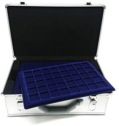 euro-sondermuenzen_de Grande mallette en aluminium avec 12 plateaux bleus pour 480 pièces jusqu'à 32 mm, bleu, Mallette à monnaie