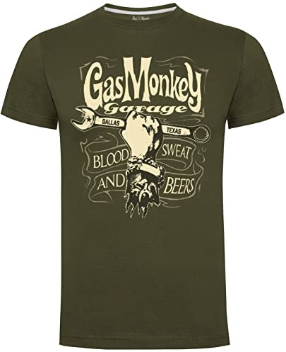 Gas Monkey Garage Mechanics Spanner - Maglietta da uomo, colore: verde militare, Verde, XXL
