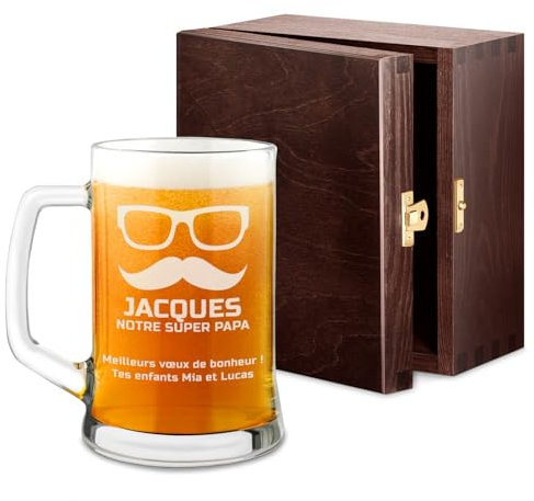 Maverton Chope à Bière Gravée - Contenance : 50 cl – Verre à Bière Papa Personnalisé avec Anse - Cadeaux pour les Amateurs de Bières – Idee Cadeau Homme - Cadeau Personnalisé pour Papa - lunettes