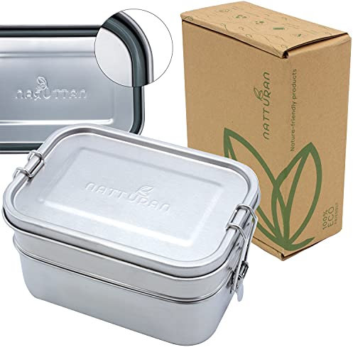 Lunchbox Edelstahl 1340ml | 2 lagige Lunchbox | Brotzeitdose auslaufsicher | Brotzeitbox für Kinder und Erwachsene | Bentobox für Unterwegs | Brotzeitbox