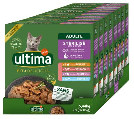 ULTIMA sachet repas Chat Stérilisé Poulet, Dinde, Saumon & Truite - 8 Packs x 8x85 g