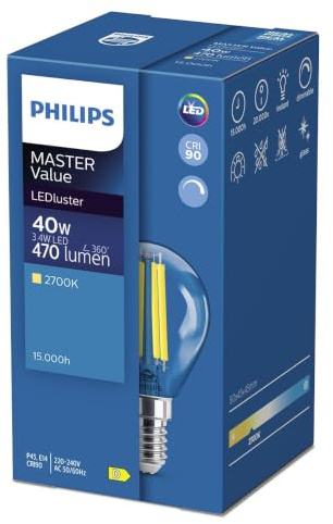 Philips LED P45 3.4W (40W) SES Clear Very Warm White RA90 Dimmable