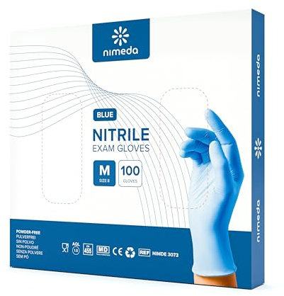 Kemes Nitrilhandschuhe M Blau 100 Stück Latexfrei Puderfrei Einweghandschuhe blue Nitril Größe (Medium)