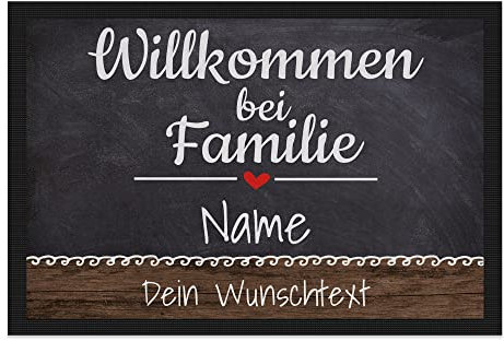 PR Print Royal Personalisierte Fußmatte mit Namen & Wunschtext - Willkommen bei Familie - Geschenke zum Einzug | rutschfest, 60x40cm mit Gummirand