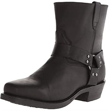 Stivali da cowboy vintage da uomo punta quadrata con cerniera laterale da uomo imbracatura stivali in pelle da moto, Nero , 38 2/3 EU