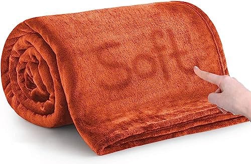 MOONLIGHT20015 Fleece Blanket King Size for Bed - Soft Cosy Fluffy Throw Blankets, 400 GSM Silk Touch Warm Extra Large Throws for Audlts, Rust, 270x230 Cm