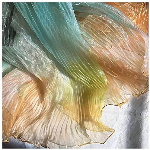 Gelb Grün Farbverlauf Plissee Organza-Stoff Magic Color Laser Plisse Stoff Akkordeon Crimpen Falten Nähmaterial für Kleid 140 cm Breite (Gelb Grün)