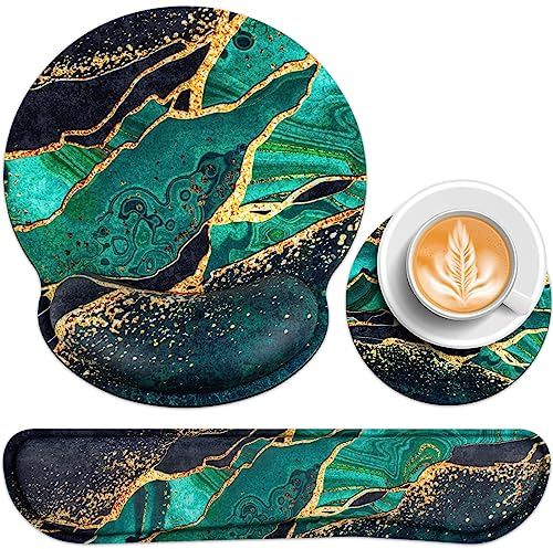 3-in-1 Mouse Mat Set,Mouse Pad Wrist Support+Keyboard Wrist Rest+Cup Pad | Acezeek Keyboard Mat with Anti-Skid,Ergonomic Mousepad Pain Relief,Memory Foam Keyboard Wrist Support for Games office Home