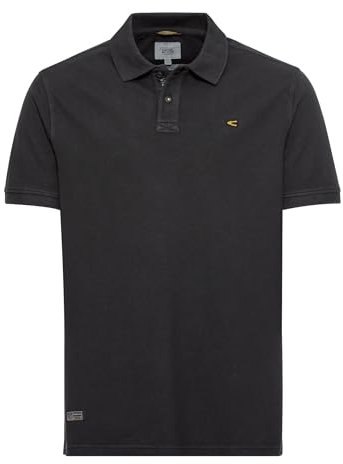camel active Herren Pique Kurzarm Poloshirt in Regular Fit aus Reiner Baumwolle Schwarz, Menswear-M