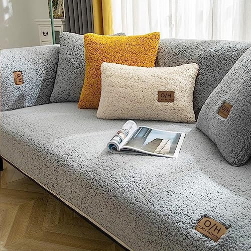 LINGKY Samt Sofabezug 1 2 3 4 Sitzer, L Form Sofaüberwurfe, Ecksofa Sofa überzug Pets Dog Couch überzug Anti-rutsch Sofaschutz, Ultra Weicher Sofaschoner (Grau,45x45cm/Kissenbezug)