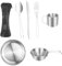 XTDMJ Ensemble de couverts de camping 7 pièces en acier inoxydable avec assiette, bol, tasse, couverts avec sac en maille pour salle à manger en plein air