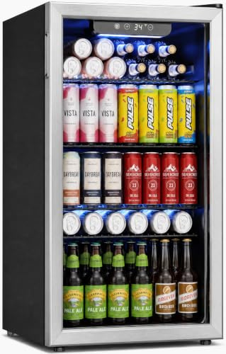 Icyglee Beverage Refrigerator Cooler - 126 Can Mini Fridge with Glass Door for Soda Beer or Wine, Beverage Cooler for Home, Office, Bar with Adjustable Removable Shelves, Silver