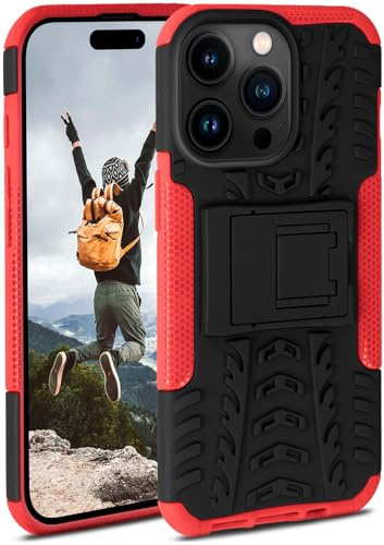 ONEFLOW Tank Case für Apple iPhone 15 Pro Max Hülle Outdoor, stabile Panzerhülle mit Kamera und Display Schutz, sichere Handyhülle, TPU Handy Schutzhülle mit Ständer, Rot Schwarz