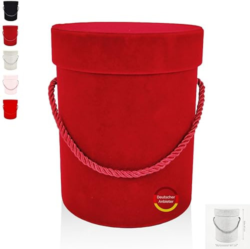 FleurDekoer Geschenkbox Rund mit Deckel und Kordel [Samt] Flowerbox Schachtel für Blumen Schokolade für Geburtstag Hochzeit Weihnachten Muttertag Valentinstag | 18x13.5cm (weinrot)