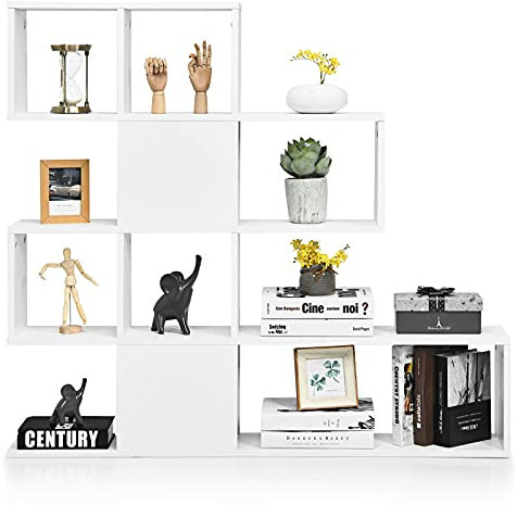 SOARS Bücherregal, Treppenregal mit 5 Ebenen, Raumteiler Regal Holz, modernes Stufenregal, Standregal, Würfelregal für Büro, Wohnzimmer, Schlafzimmer (Weiß)