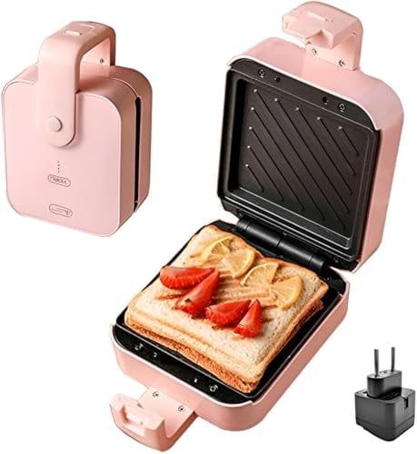 Sandwichera Pequeña, Ligera Y Doble Cara Portátil Calefacción Sartén Antiadherente, Grill, Paninis, Sandwiches 0% Bpa 600 W. Platos Antiadherentes De Pequeño Tamaño: 13,5 X 12,5 Cm
