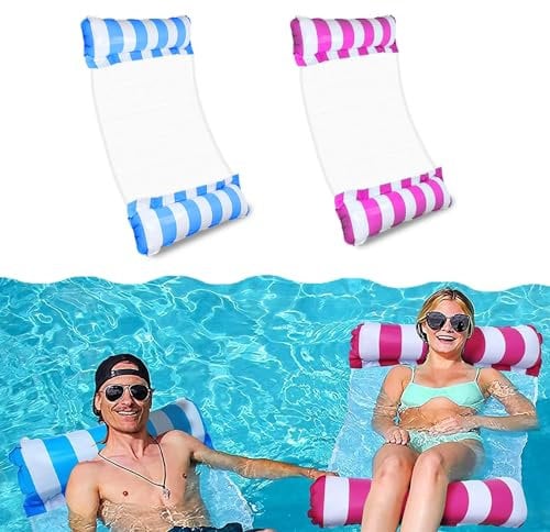 WUBAYI Aufblasbare Wasser-Hängematte, Schwimmbad schwimmt, 4-in-1 Schwimmstuhl für Erwachsene und Kinder, Loungesessel, Blau und Rosa, 2 Stück