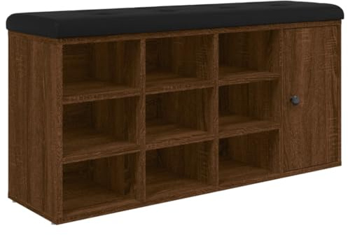 vidaXL Schuhbank, Schuhregal mit Stauraum, Sitzbank Bank mit gepolstertem Sitzkissen, Schuhschrank Schuhablage Flurbank, Braun Eichen-Optik Holzwerkstoff