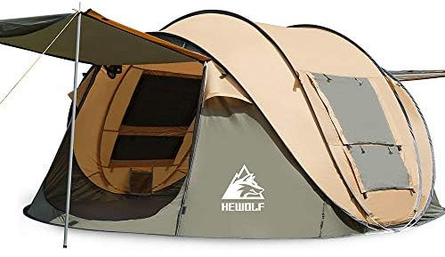 Wurfzelt Pop Up Zelt 2-4 Personen Camping Zelt mit Vorzelt Automatik Ultraleichtes Familienzelt Sekundenzelt Sonnenschutz Cabana Zelt für Outdoor Camping Festival, Großes Armeegrün (Braun, XL)