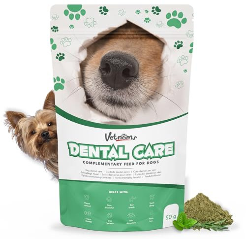 Vetnoms Algas para Sarro Perros - Mal Aliento Canes en Polvo para Pienso para Perros. Actua por la Saliva. No Necesita Cepillado ni Pasta de Dientes para Canes.