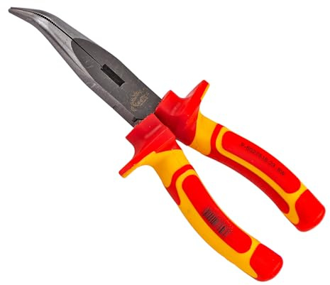 Kestek Elektriker Flachrundzange 200 mm, gebogen, Chrom-Vanadium, flach-/runde Backen, 2-Komponenten-Griff, isoliert bis 1000V, EN60900 zertifiziert, präzise & robust