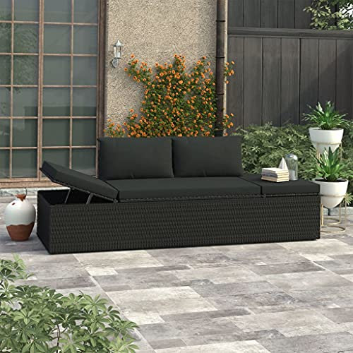 GaRcan Sonnenliege mit Kissen, Poly-Rattan, schwarz, verstellbare Liege, beidseitig verstellbar, für jedes Wetter, für Terrasse, Strand, Hof, Pool (schwarz 76,7 x 23,6 x 23,6 Zoll)