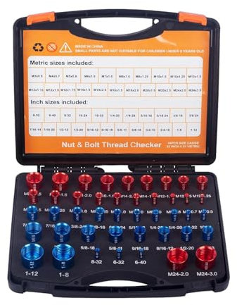 44PCS Misuratore per Filettatura di Dadi e Bulloni Misuratore di Filettatura Standard SAE e Dimensioni Metriche Scatola Compatta per Identificatore di Bulloni e Dadi