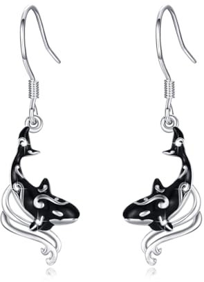 Orca Wal Ohrringe 925 Sterling Silber Killerwal Ohrhänger mit Wellen Walhai Ohrringe Meer Tier Wal Schmuck Geschenk für Damen Mädchen Kinder