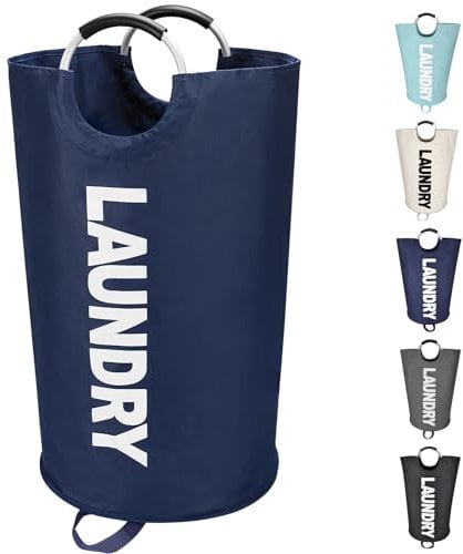 Maxsilan 90L Large Laundry Basket, Freestanding Tall Clothes Hamper, Collapsible Laundry Bag, Dark Blue