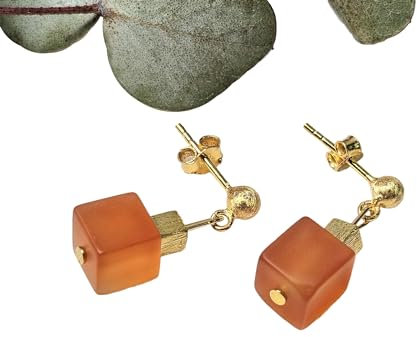 Karneol Stecker, vergoldete Edelstein Ohrringe, mattierte Karneol Würfel, Würfel Ohrringe, vergoldete Silber Ohrringe, Geschenk, Muttertag