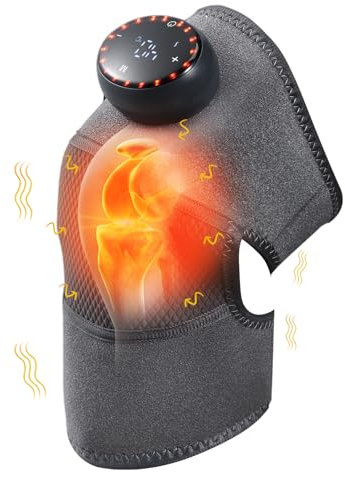 Knee Massager, Cordless Heated Knee Massager with 3 Adjustable Intensity & 5 Heating Levels, 3 in 1 Rechargeable Heated Knee Brace Heating Pad with Vibration for Knee Shoulder Elbow Relax,1 Pack Grey