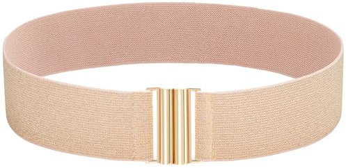 Buywis Cintura elastica larga da donna per abiti, Cinturino Rosa Fibbia Oro, Fit Waist 28-30