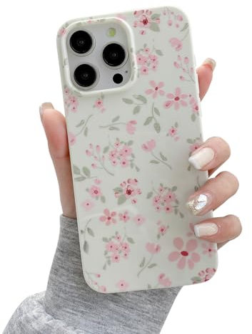 QLTYPRI for iPhone 14 Pro Max Case, Cute Pink Floral Flower Pattern Aesthetic Phone Case, Raised Camera Protection Soft Slim TPU Shockproof Protective Phone Cover for Girls Women - Pink