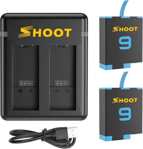 Yangers 2 pezzi batteria ricaricabile agli ioni di litio da 1800 mAh batteria sostitutiva con Caricatore doppio usb per GoPro Hero 9 10 11 12 Action Camera