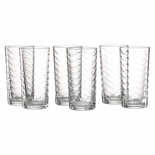 Ritzenhoff & Breker Wave Longdrinkgläser 6er Set, 250 ml, Trinkgläser mit Wellendesign, Glas, Transparent