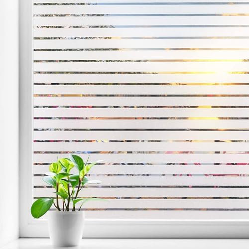 vgoltd Frosted Stripe Pattern Window Film Self-Adhesive Vinyl Privacy Film for Glass Windows Bathroom Home & Office Doors (60 x 500 cm)