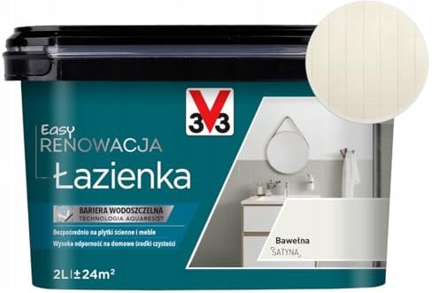 V33 Fliesenfarbe Badezimmer 2,0 L – Baumwolle – Ohne Grundierung – Wasser- & Reinigungsmittelbeständig – Renovierung von Wandfliesen – hohe Deckkraft, strapazierfähig