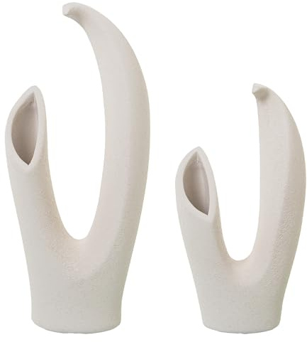 SET 2 JARRONES CERAMICA BEIGEARENA_19X14X42+18X13X33CM